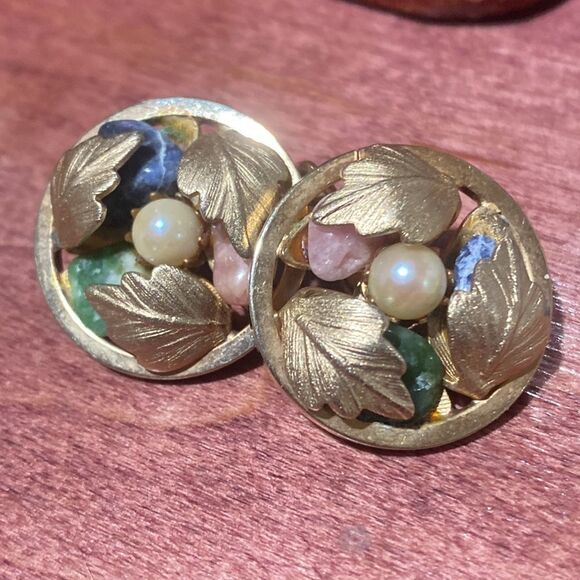Sarah Coventry Vintage Semi Precious Stone Clip On Earrings - Picture 1 of 4